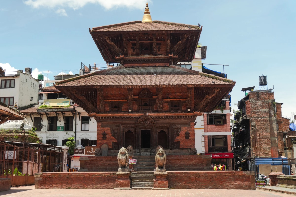 Hari Shankar Temple in Patan Durbar Square, Nepal, showcasing traditional Newari architecture and intricate wooden carvings.