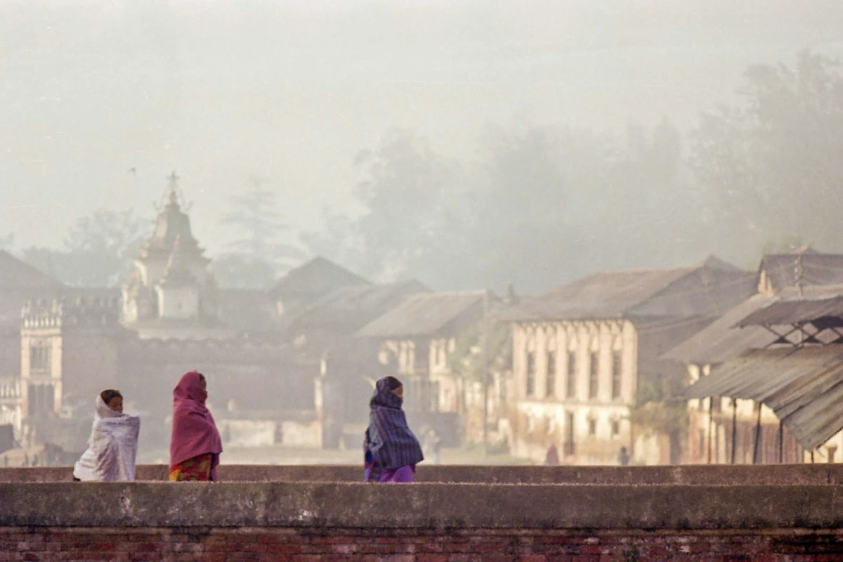 Misty morning along the Bagmati rive in kathmandu