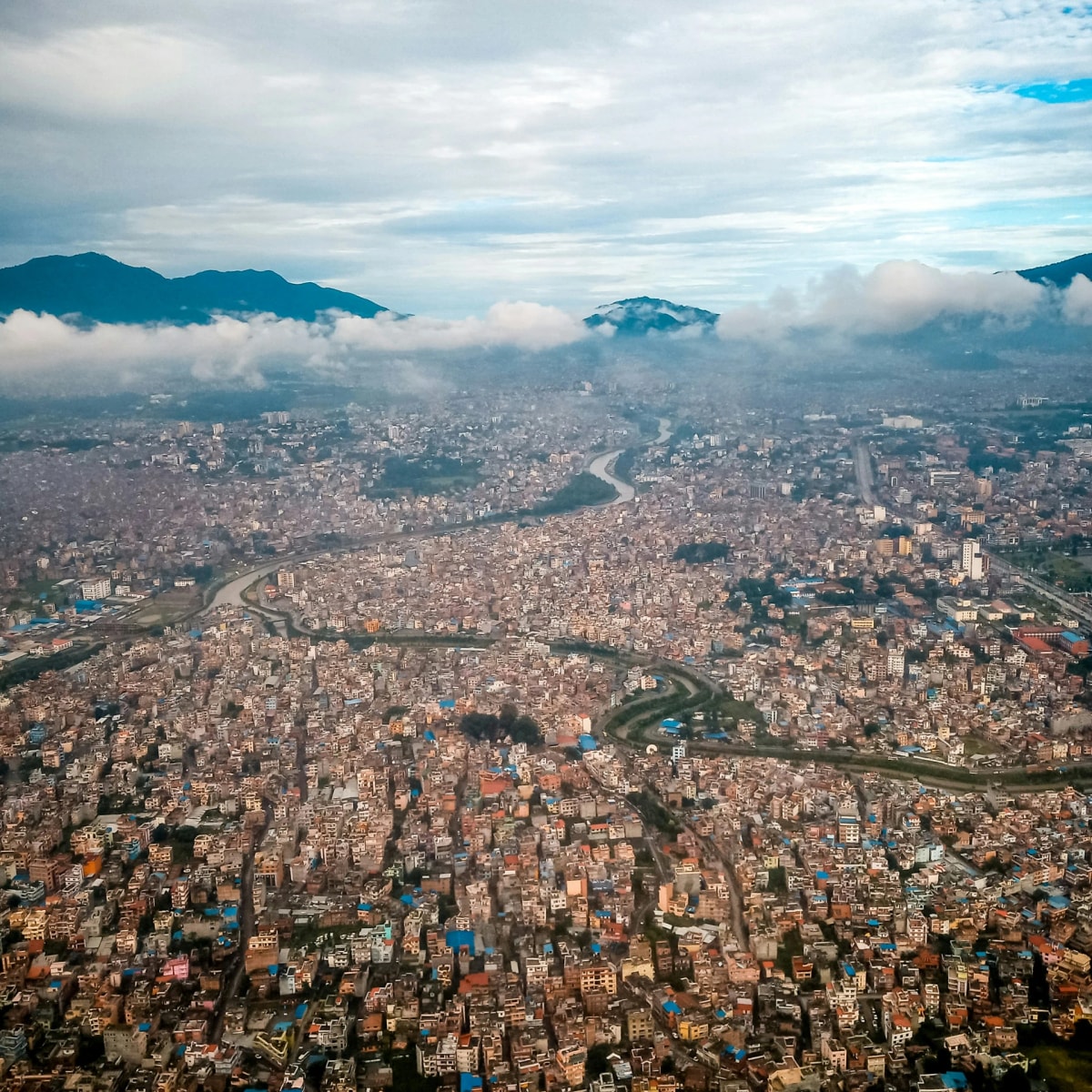 Cloudy ariel view of Kathmandu